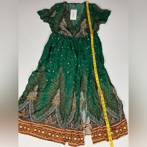 Bloomchic Bandana Pocket Button Wrap Split Midi Dress Size 10 Green NWT - Picture 8 of 12